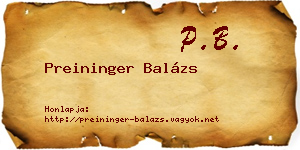 Preininger Balázs névjegykártya