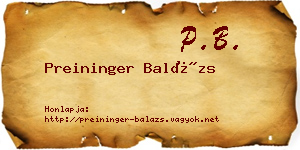 Preininger Balázs névjegykártya